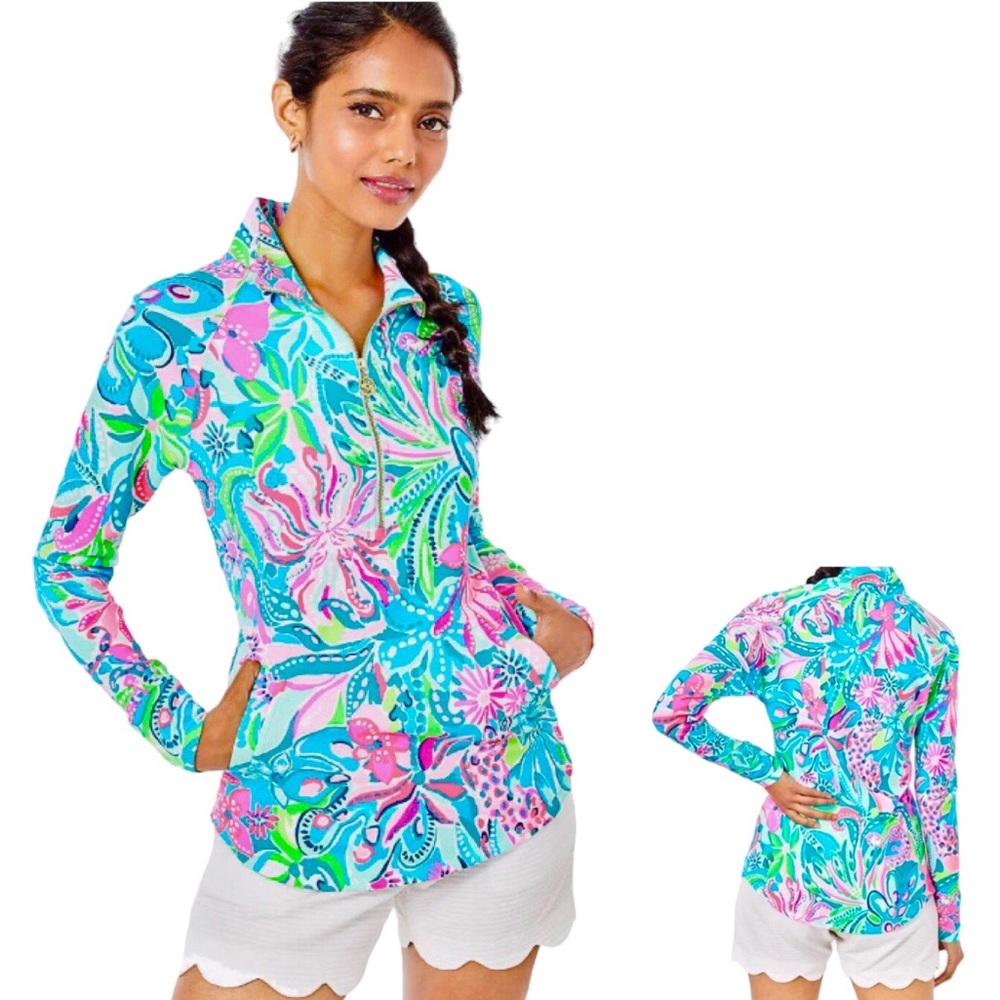 NWT Lilly Pulitzer Skipper Popover size XS UPF 50 Turquoise Oasis Golden Hour